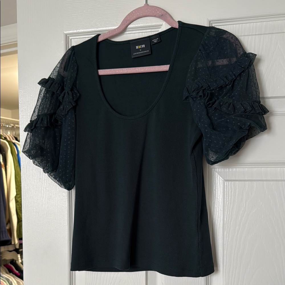 Deep emerald Sheer Sleeve Top